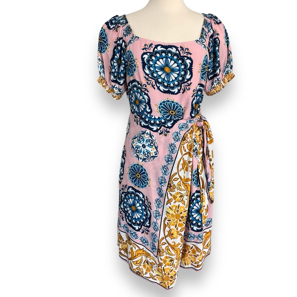 Anthropologie Maeve Resort Wrap Dress Women Pink Gold Floral Summer
